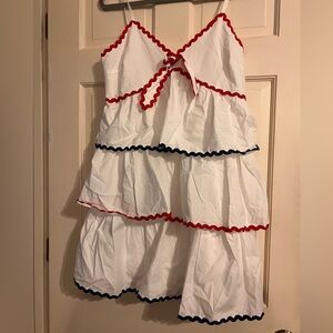 Peach Love California White Mini Dress with Red and Blue Trim